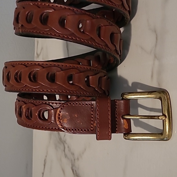 Men's 46 Brown Leather Open Loop Belt Casual Neutral Preppy Quality - Picture 3 of 8
